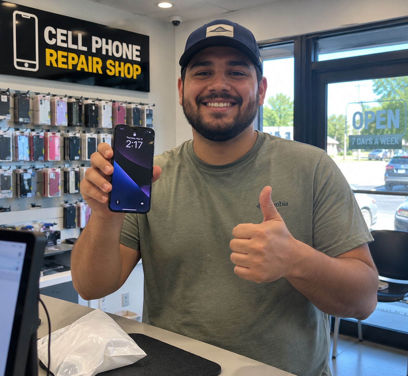Customer inside Cell Phone Repair Shop in Longview Texas